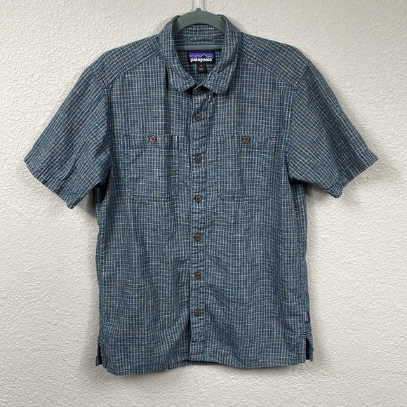 Patagonia Back Step Short Sleeve Button Front Shirt Blue Gray Plaid Checked Sz S - Picture 5 of 13